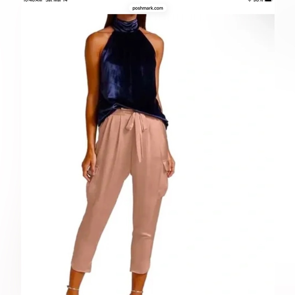 Ramy Brook Allyn Satin Cargo Pocket Pant Small Blush Pink Tone Caramel